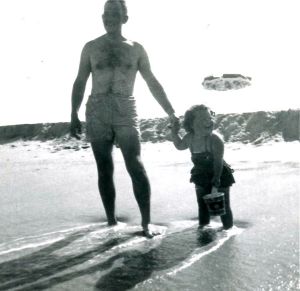 Dad holding Midge's hand 1953